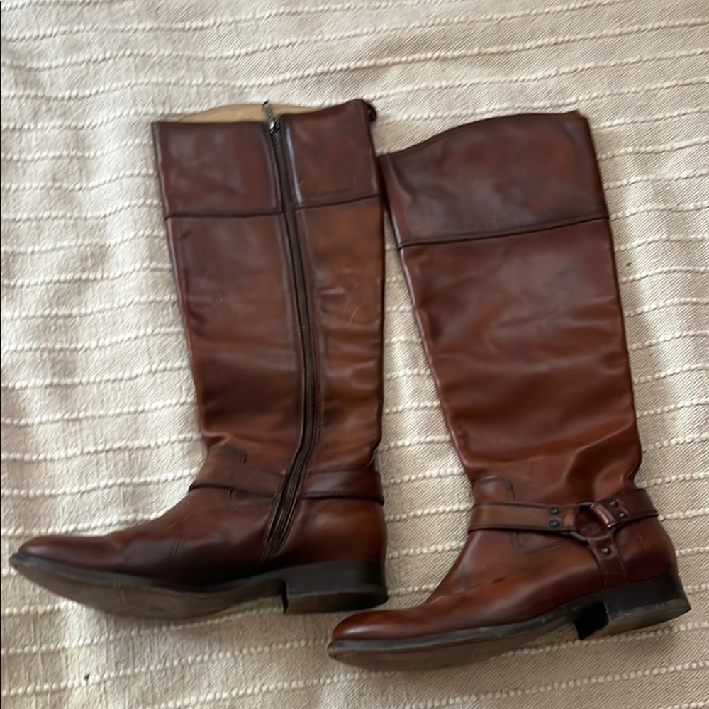 Brown Leather Knee-High Frye Western Boots Womens 10